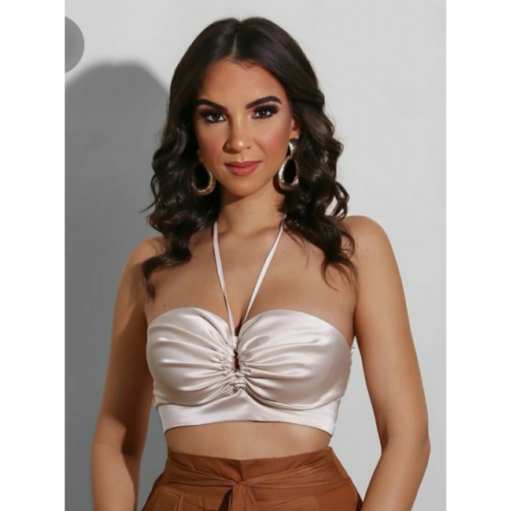 Satin Open Back Halter Top